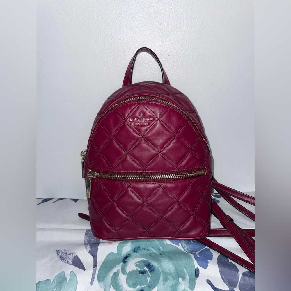 ♠️Kate Spade Natalia Mini Convertible Backpack Cherry Wood Crossbody Quilted - Picture 10 of 15